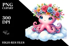 Cute Cartoon-Style Octopus Sitting PNG Product Image 2