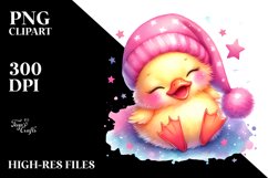 Cute Baby Duck Cuddling Star, Watercolor PNG Product Image 2