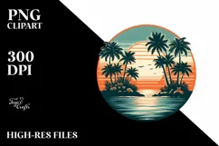 Vintage Tropical Island Sunset Clipart Product Image 3