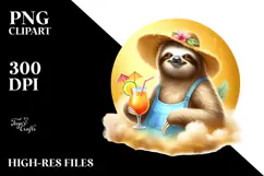Sloth in Beachwear with Cocktail PNG Product Image 2