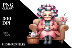 Old Lady on Couch | Tea Cup Pose | Clipart Product Image 2