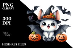 Whimsical Halloween Bat Watercolor | Sublimation Clipart Product Image 1