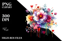 Colorful Flower with Hearts PNG Product Image 2