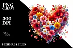 Watercolor Red Heart with Spring Flowers PNG Product Image 2