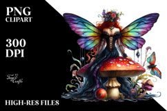 Creative Gothic Fairy on Mushroom, PNG Product Image 2