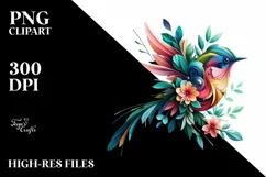 Vibrant Bird with Flowers, Abstract PNG Product Image 1