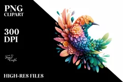 Vibrant Bird with Flowers, Abstract PNG Product Image 1