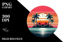 Retro Tropical Island Sunset, PNG Product Image 2