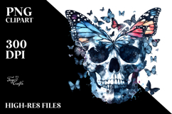 Colorful Grungy Skull with Butterflies PNG Product Image 2