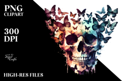 Colorful Grungy Skull with Butterflies PNG Product Image 2