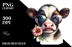 Funny Baby Cow with Sunglasses, PNG Product Image 2