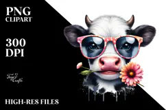 Funny Baby Cow with Sunglasses, PNG Product Image 2
