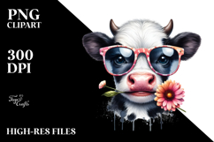 Funny Baby Cow with Sunglasses, PNG Product Image 2