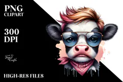 Baby Cow with Cool Hair, PNG Product Image 2
