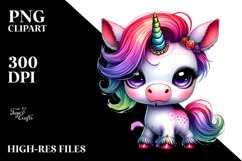 Cute Baby Unicorn with Floral Wreath, Vibrant PNG Product Image 2