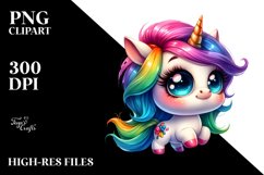 Cute Baby Unicorn with Floral Wreath, Vibrant PNG Product Image 2