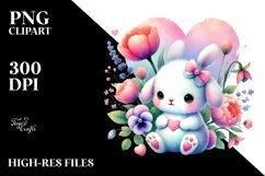 Pastel Baby Bunny with Heart, Watercolor PNG Product Image 2