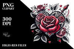 Simple Tattoo Style Heart with Roses, PNG Product Image 2