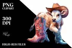 Colorful Baby Cow with Line Dancer Boots PNG Product Image 3