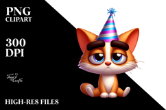 Goofy Cartoon Cat with Party Hat PNG Product Image 2