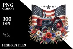Watercolor Vintage Tractor with Flowers Clipart Product Image 3