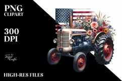 Watercolor Vintage Tractor with Flowers Clipart Product Image 3
