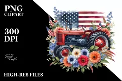 Watercolor Vintage Tractor with Flowers Clipart Product Image 3