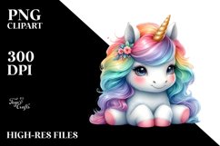 Baby Unicorn Colorful Pastel Watercolor | Sublimation Product Image 3