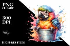Colorful Baby Macaw in Bucket | Clipart Product Image 1