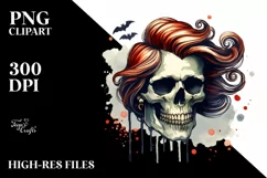 Vampire Skull with Hair PNG Product Image 1