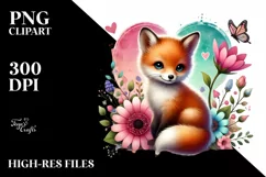 Fox with Flower and Big Heart, Transparent PNG Product Image 2