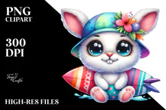 Goofy Baby Rabbit with Surfboard PNG Product Image 2