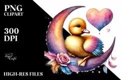 Baby Duck on Half Moon with Big Heart, PNG Product Image 2