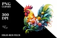 Vibrant Chicken with Flowers, Abstract PNG Product Image 1