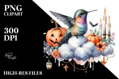 Hummingbird on Halloween Cloud with Candles PNG Product Image 2