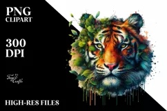 Vibrant Tiger in Abstract Frame, Watercolor PNG Product Image 1