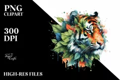 Vibrant Tiger in Abstract Frame, Watercolor PNG Product Image 3