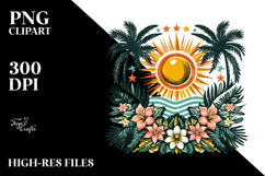 Vintage Tropical Sun, Clipart PNG Product Image 1