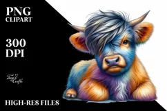 Cute Baby Highlandcow Sitting PNG Product Image 3