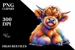 Cute Baby Highlandcow Sitting PNG Product Image 3