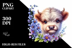Watercolor Baby Highland Cow with Animal Print Clipart Product Image 3