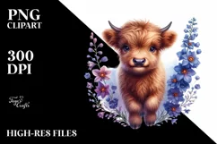 Watercolor Baby Highland Cow with Animal Print Clipart Product Image 1