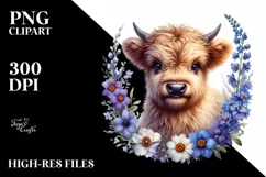 Watercolor Baby Highland Cow with Animal Print Clipart Product Image 3