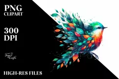 Vibrant Bird in Abstract Frame, Watercolor PNG Product Image 3