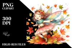 Colorful Watercolor Fairy Tumbling with Autumn Leaves, Product Image 2