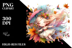 Colorful Fairy Tumbling with Autumn Leaves, Transparent PNG Product Image 2