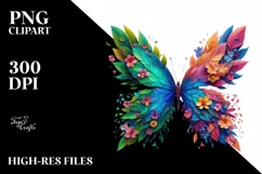 Vibrant Butterfly with Flowers, Abstract PNG Product Image 3
