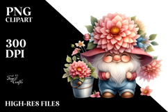 Cute Gnome with Big Hat and Dahlia PNG Product Image 2