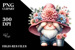 Cute Gnome with Big Hat and Dahlia PNG Product Image 2