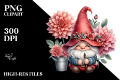 Cute Gnome with Big Hat and Dahlia PNG Product Image 2